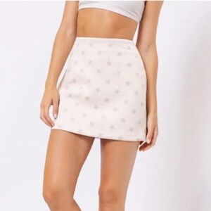 Altar’d State Faux Suede Star Print Skirt Size Medium Cream Zipper Back